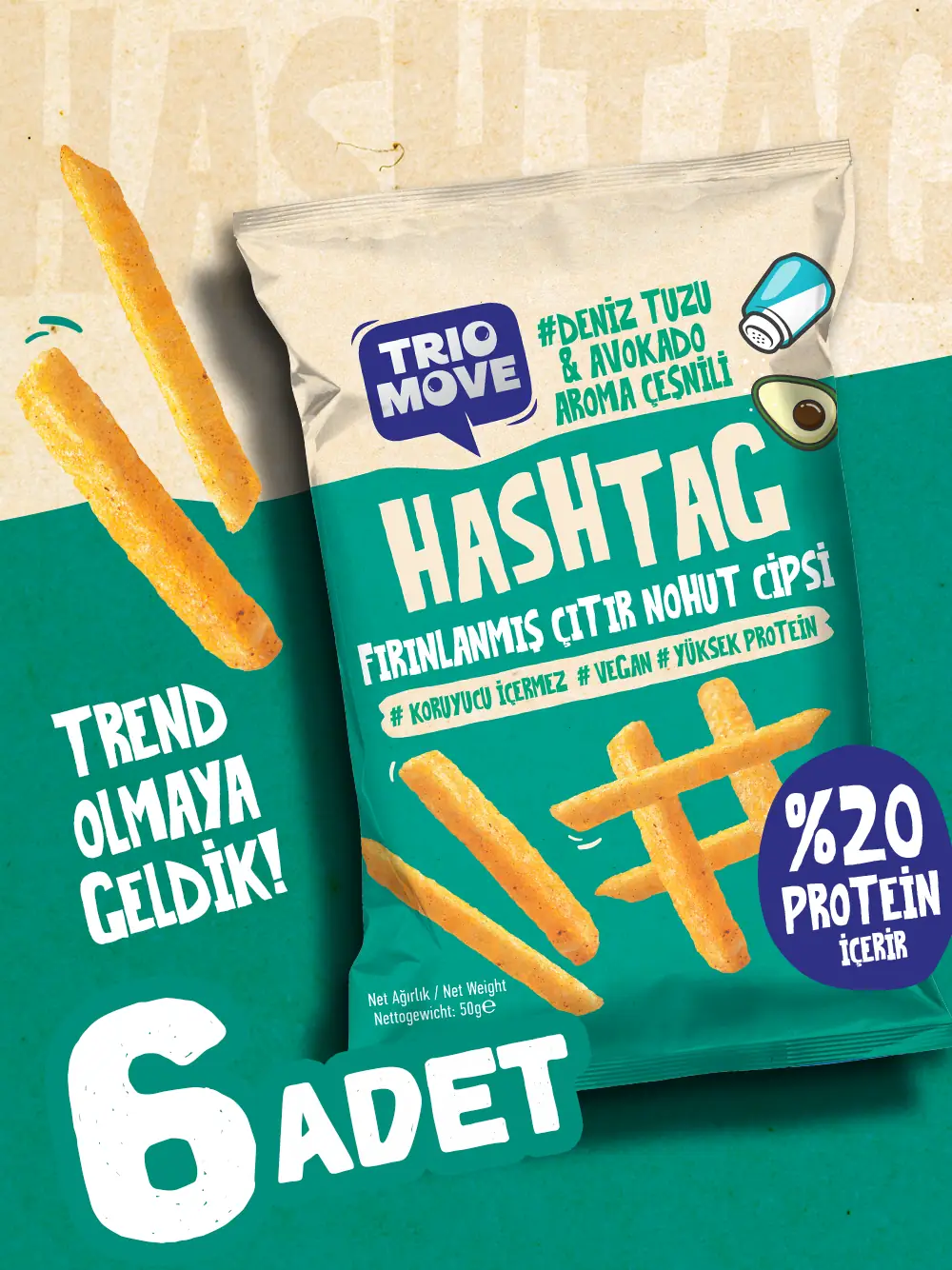 Hashtag Fırınlanmış Nohut cipsi Deniz Tuzu & Avokado Aromalı