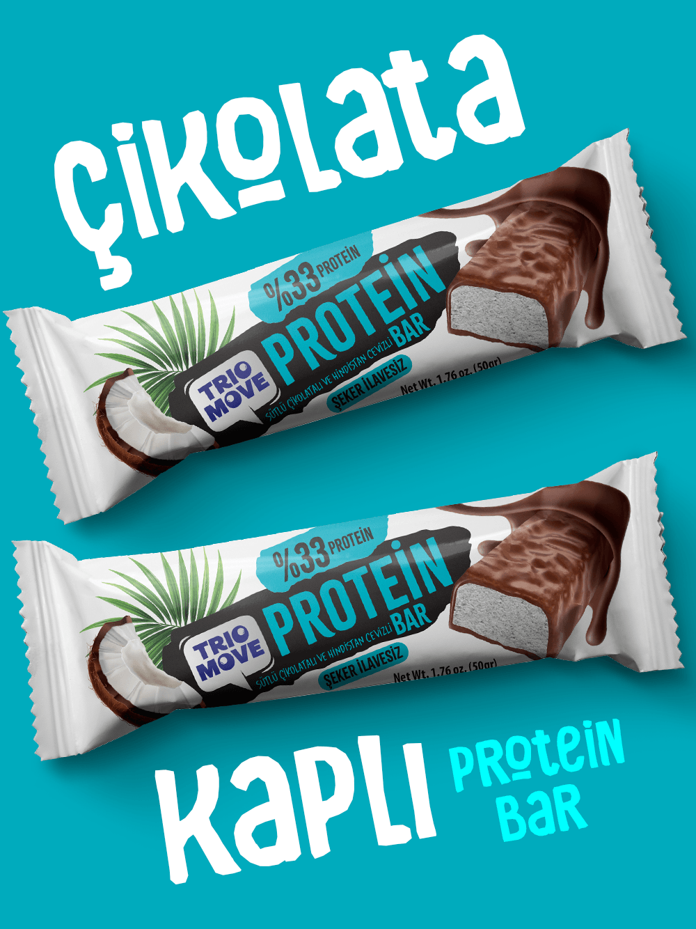 Çikolata Kaplamalı Protein Bar - Hindistan Cevizli ve Sütlü Çikolatalı, %33 Protein, 50 g x 9 Adet