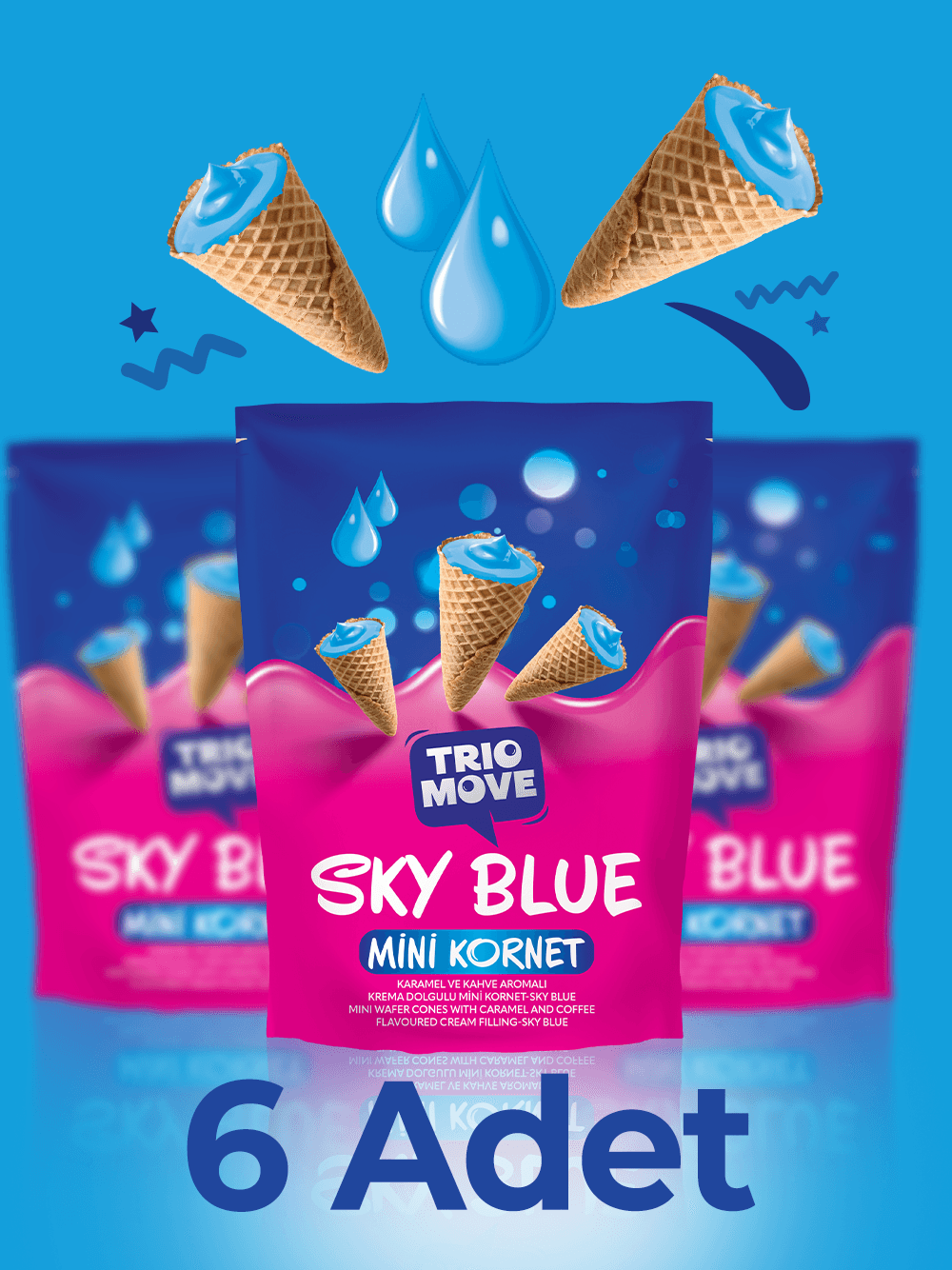 Mini Kornet - Sky Blue Karamel ve Kahve Aromalı Kremalı