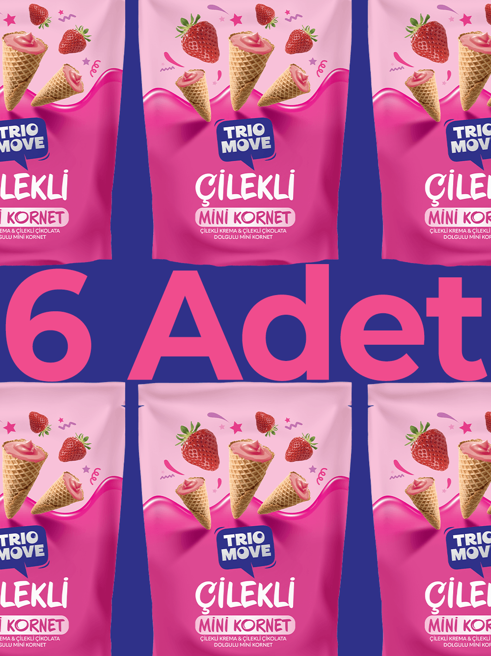 Mini Kornet - Çilekli Krema, Çilekli Çikolatalı