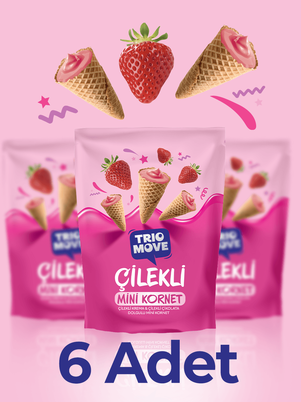 Mini Kornet - Çilekli Krema, Çilekli Çikolatalı