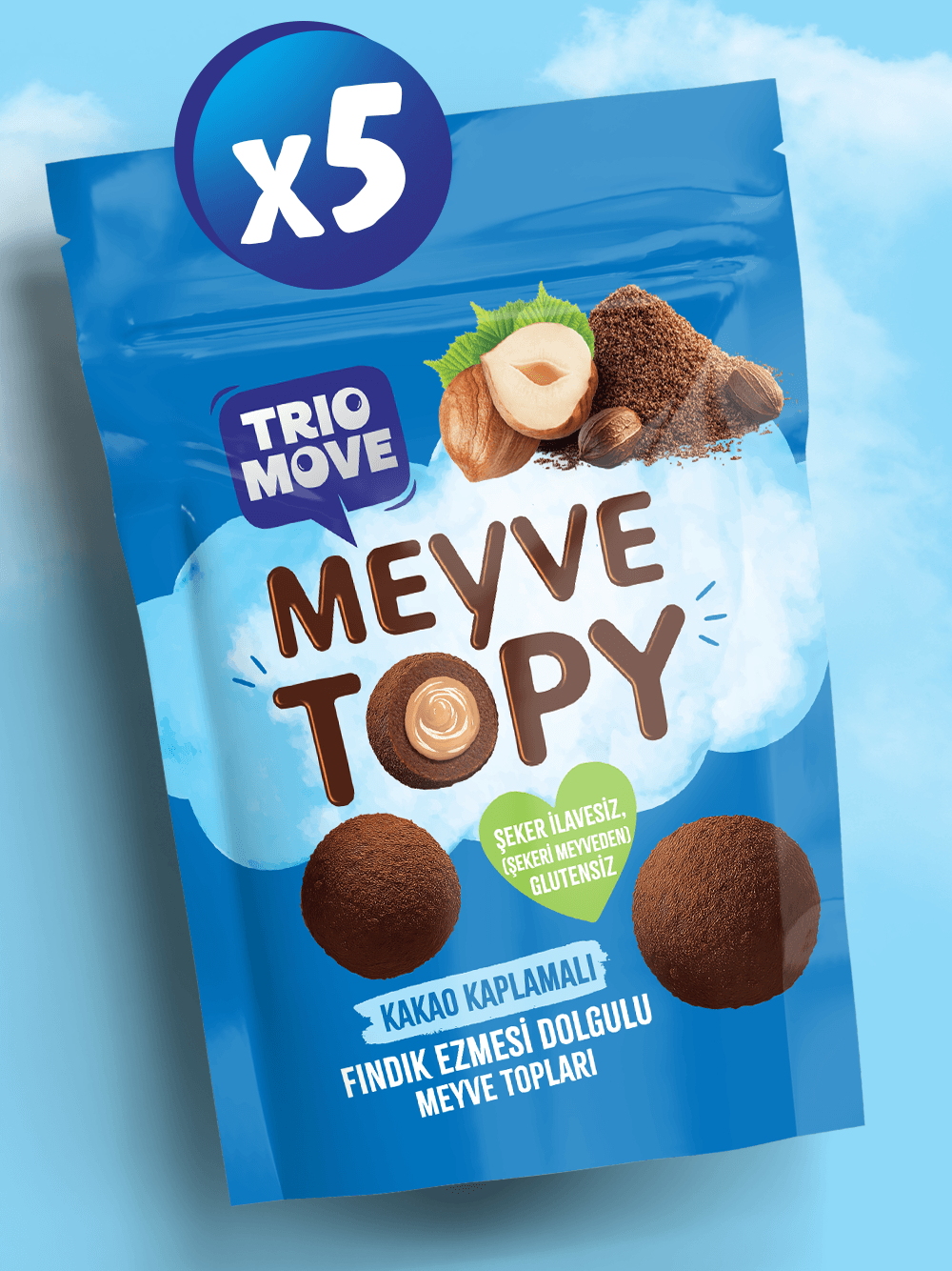 Fındık  Ezmesi Dolgulu Kakao Tozu Kaplamalı Meyve Topları Trio Move