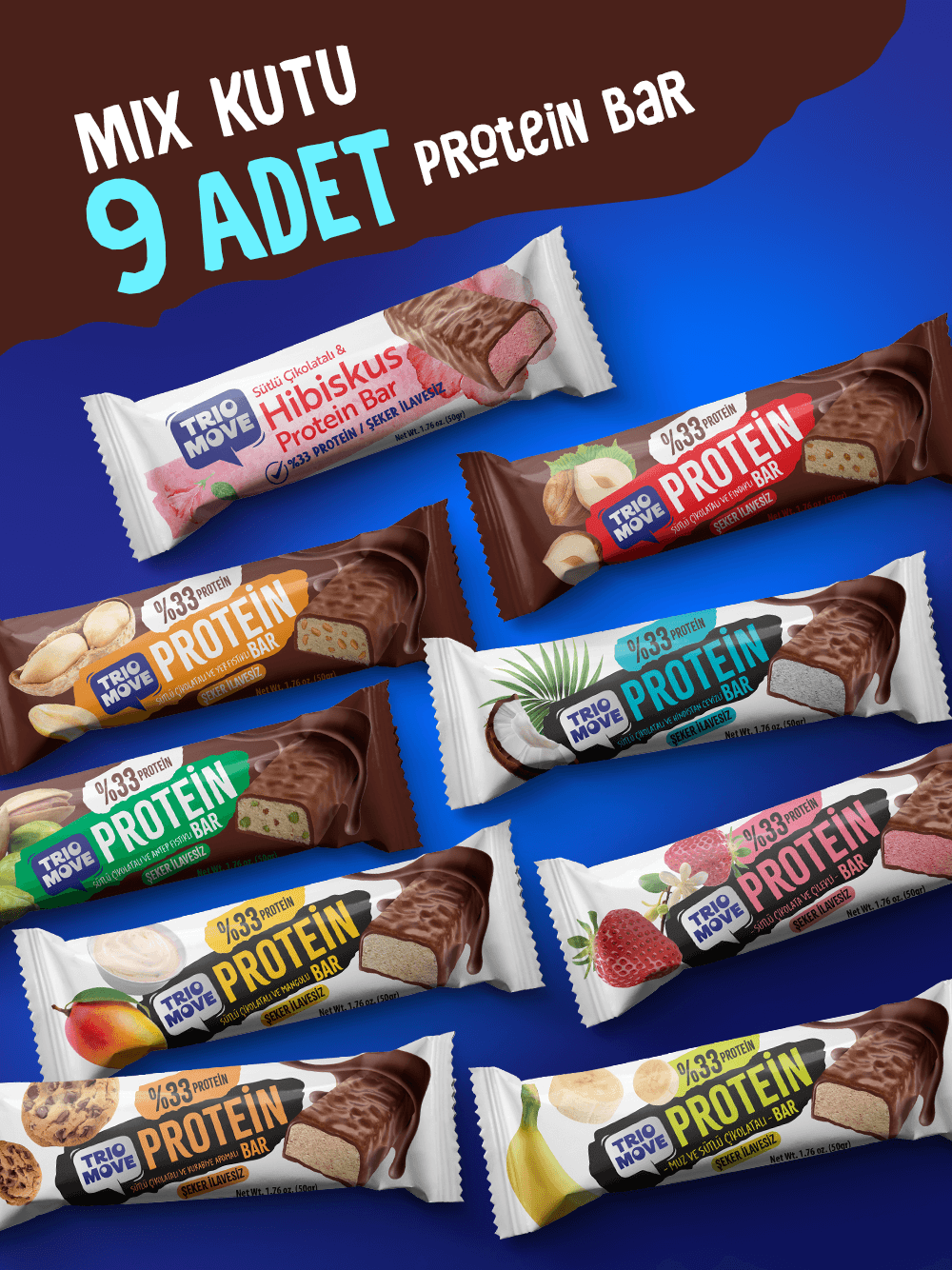 Çikolata Kaplamalı Protein Bar 9'lu Tanışma Paketi 50 Gr. X 9 Adet