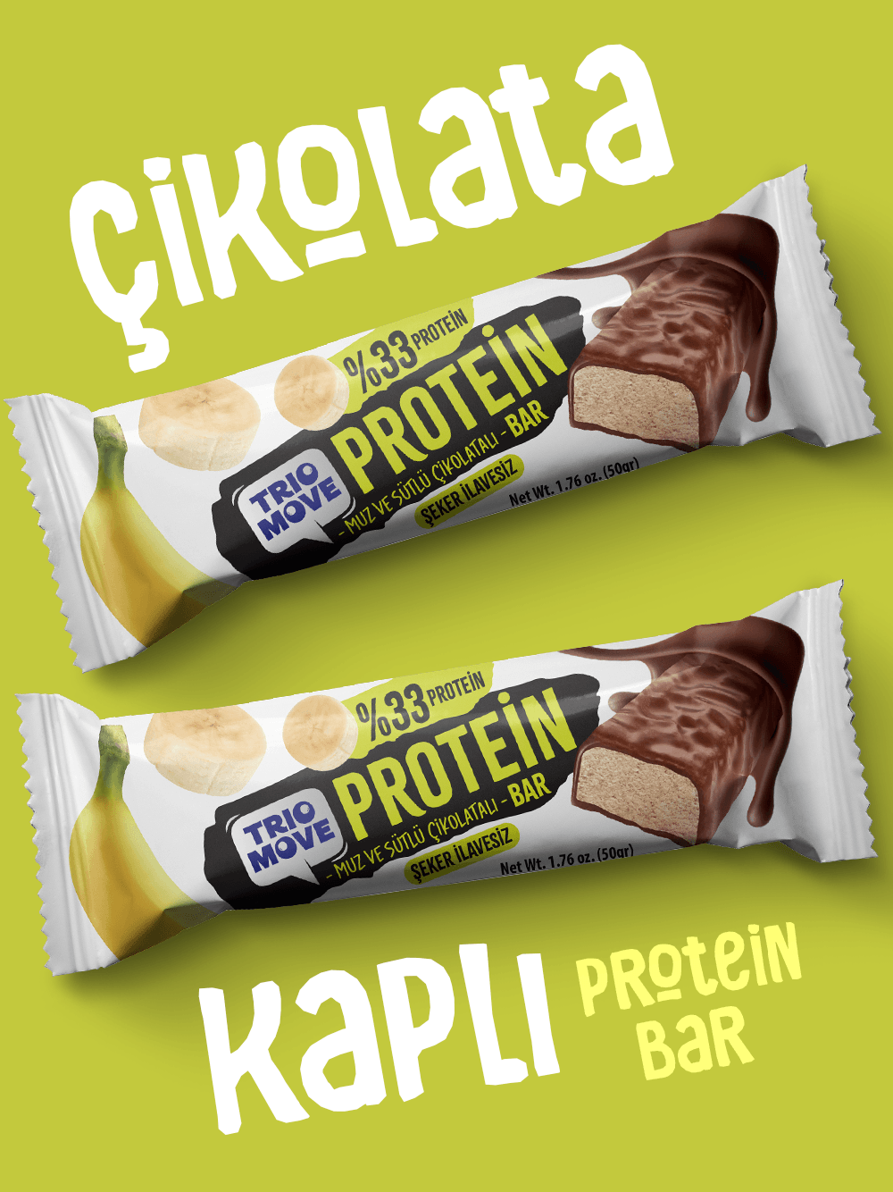 Çikolata Kaplamalı Protein Bar - Muz ve Sütlü Çikolatalı, %33 Protein, 50 g x 9 Adet