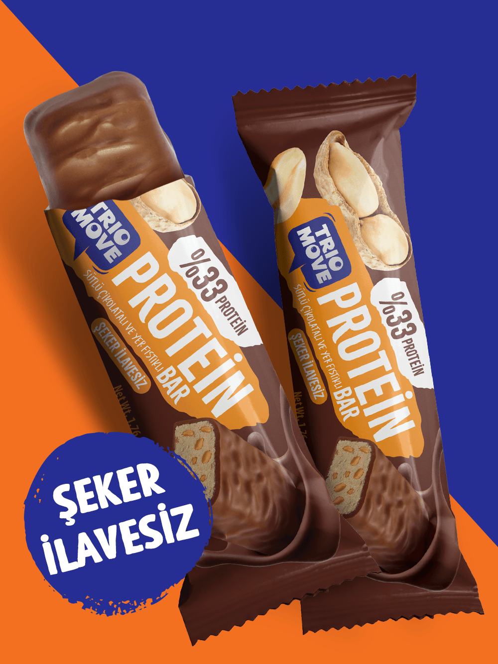 Çikolata Kaplamalı Protein Bar - Yer Fıstıklı ve Sütlü Çikolatalı, %33 Protein, 50 g x 9 Adet