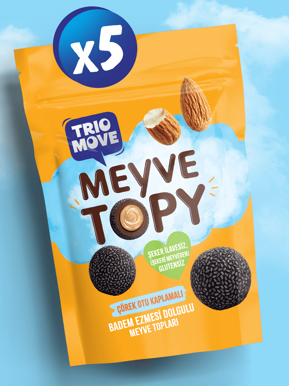 Badem  Ezmesi Dolgulu Çörek Otu Tohumu Kaplamalı Meyve Topları Trio Move