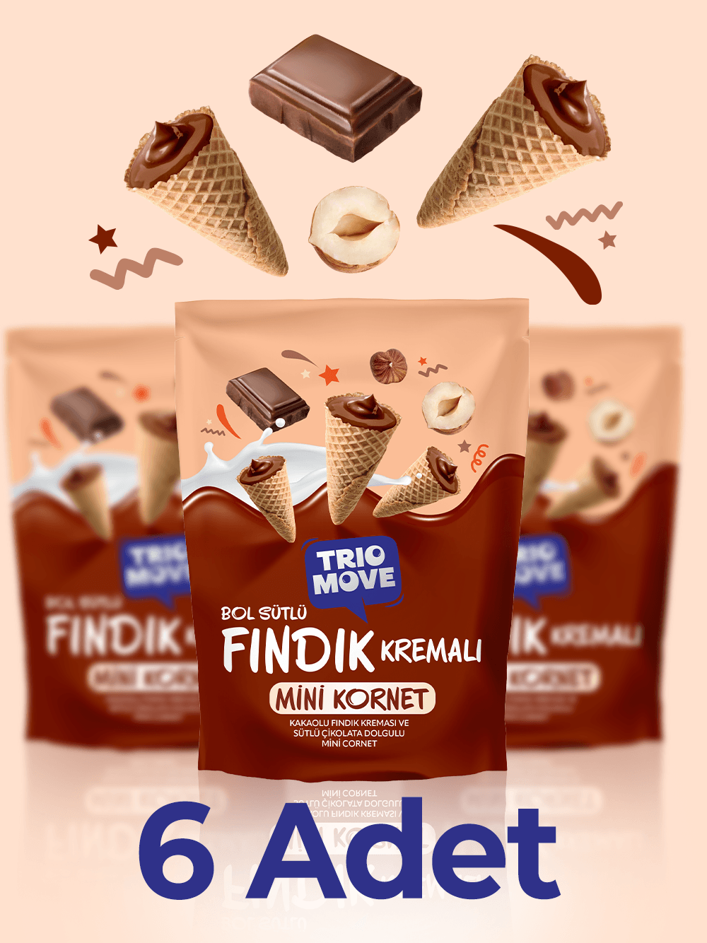 Mini Kornet - Kakaolu Fındık Kremalı, Sütlü Çikolatalı