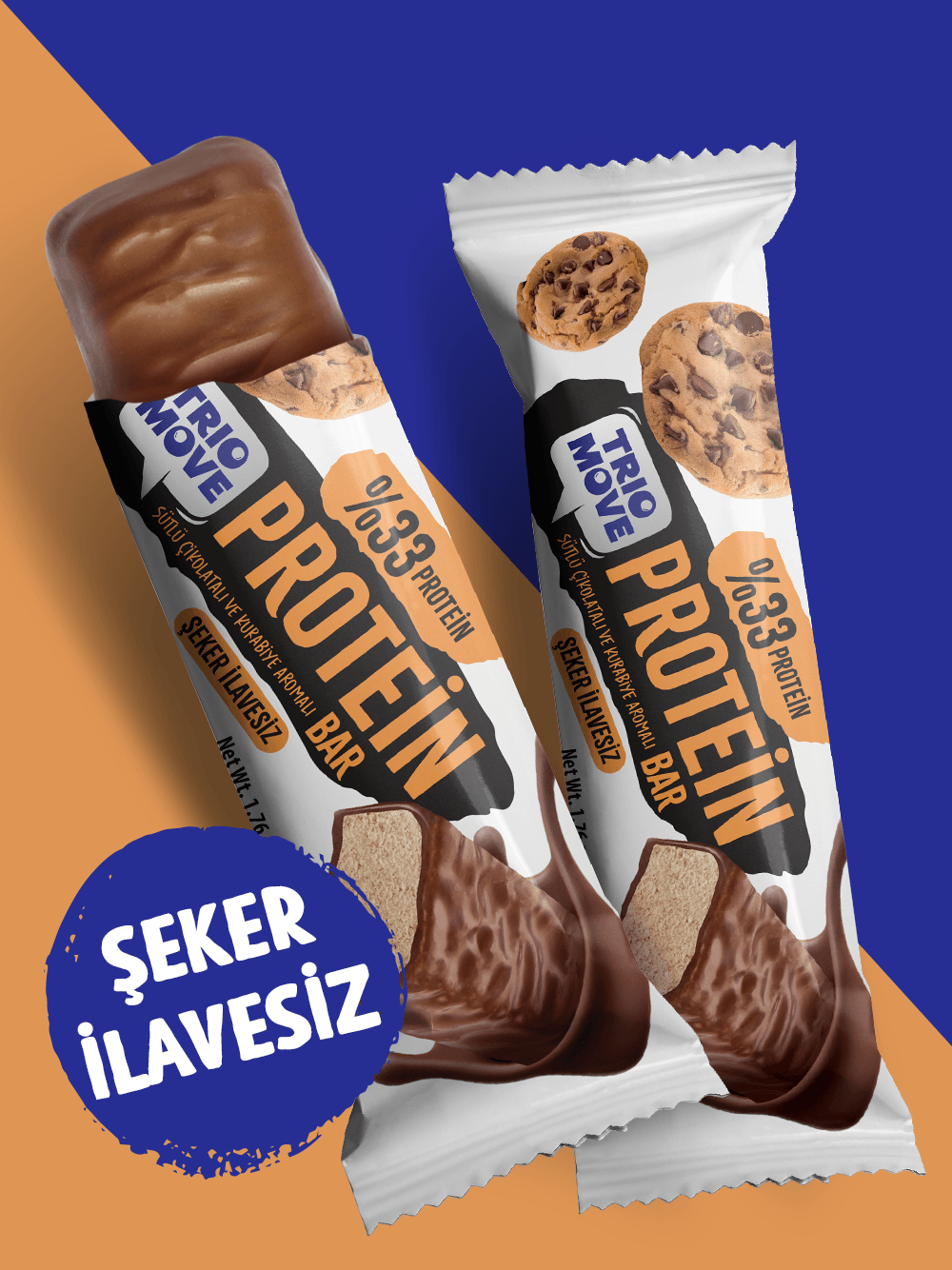 Çikolata Kaplamalı Protein Bar - Kurabiyeli ve Sütlü Çikolatalı, %33 Protein, 50 g x 9 Adet