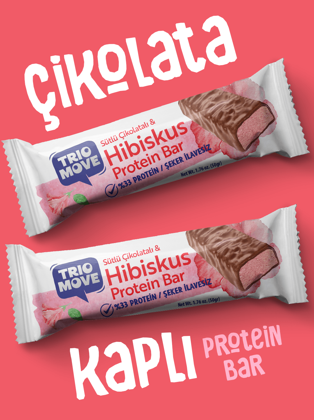 Çikolata Kaplamalı Protein Bar - Hibiskus ve Sütlü Çikolatalı, %33 Protein, 50 g x 9 Adet