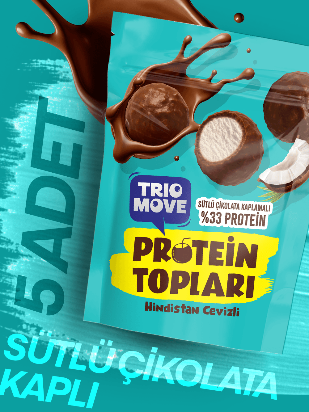Sütlü Çikolata Kaplamalı Hindistan Cevizli Protein Topları (Şeker İlavesiz) Trio Move