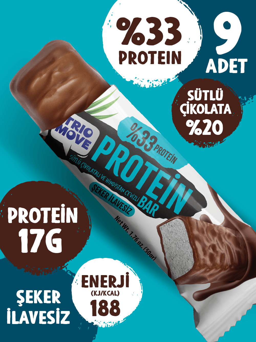 Çikolata Kaplamalı Protein Bar 9'lu Tanışma Paketi 50 Gr. X 9 Adet