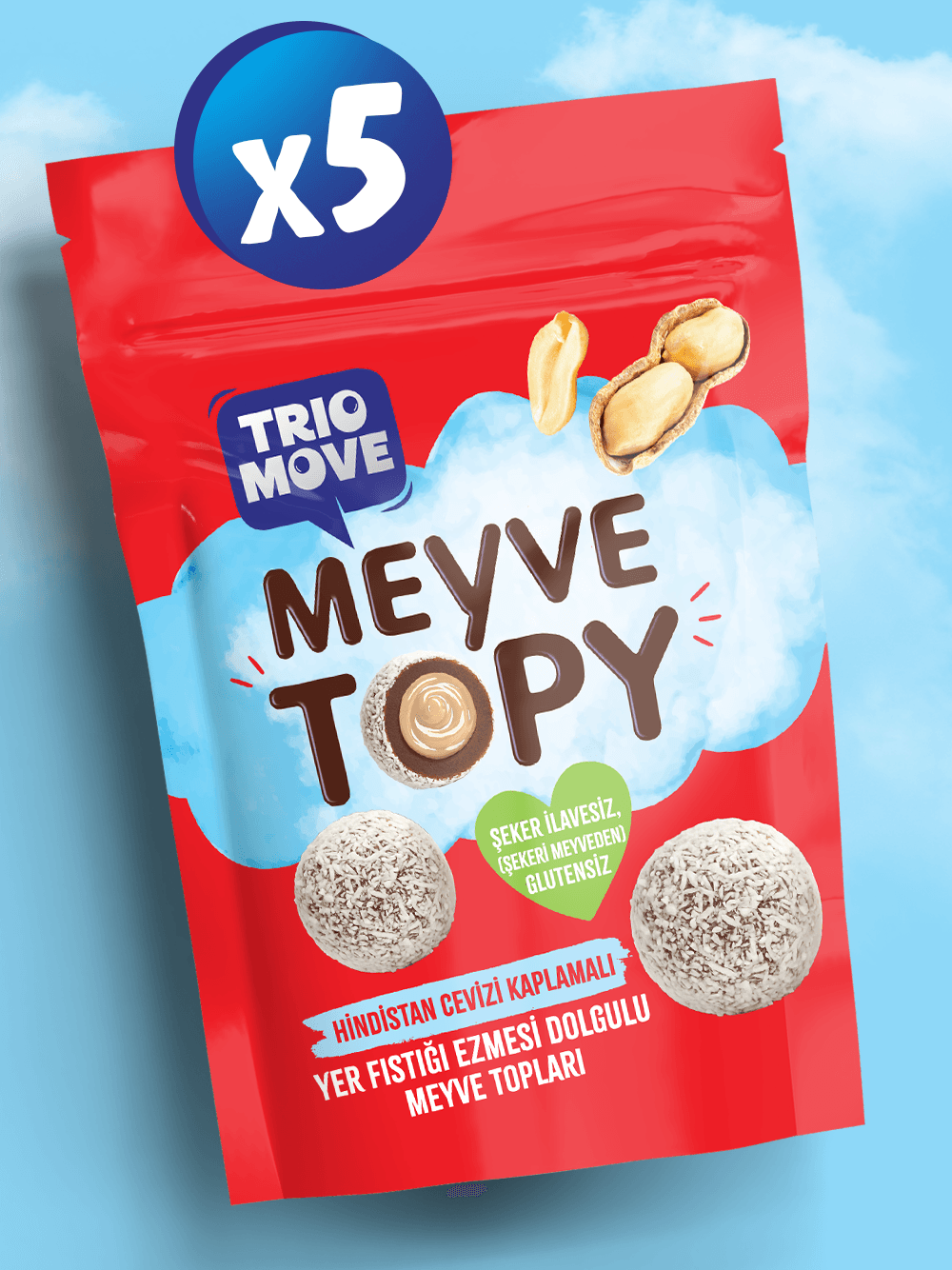 Yer Fıstığı  Ezmesi Dolgulu Hindistan Cevizi Kaplamalı Kakaolu  Meyve Topları Trio Move