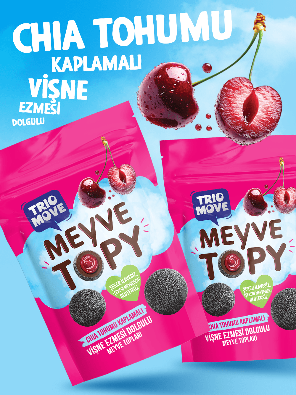 Vişne Ezmesi Dolgulu Chia Tohumu Kaplamalı Meyve Topları