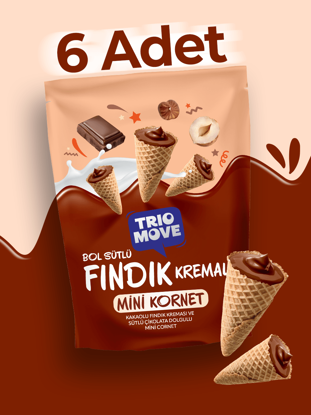Mini Kornet - Kakaolu Fındık Kremalı, Sütlü Çikolatalı