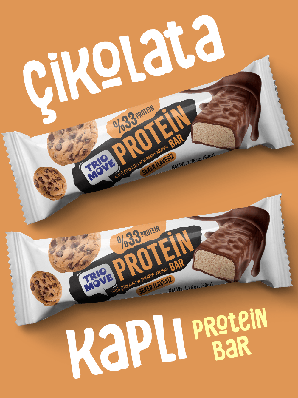 Çikolata Kaplamalı Protein Bar - Kurabiyeli ve Sütlü Çikolatalı, %33 Protein, 50 g x 9 Adet
