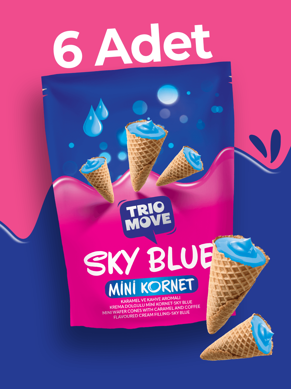 Mini Kornet - Sky Blue Karamel ve Kahve Aromalı Kremalı