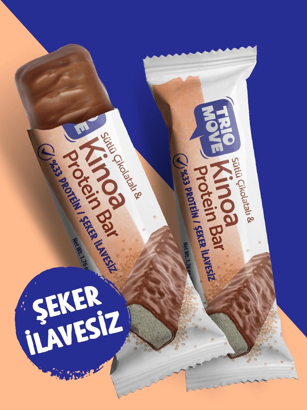 Çikolata Kaplamalı Protein Bar - Kinoa ve Sütlü Çikolatalı, %33 Protein, 50 g x 9 Adet