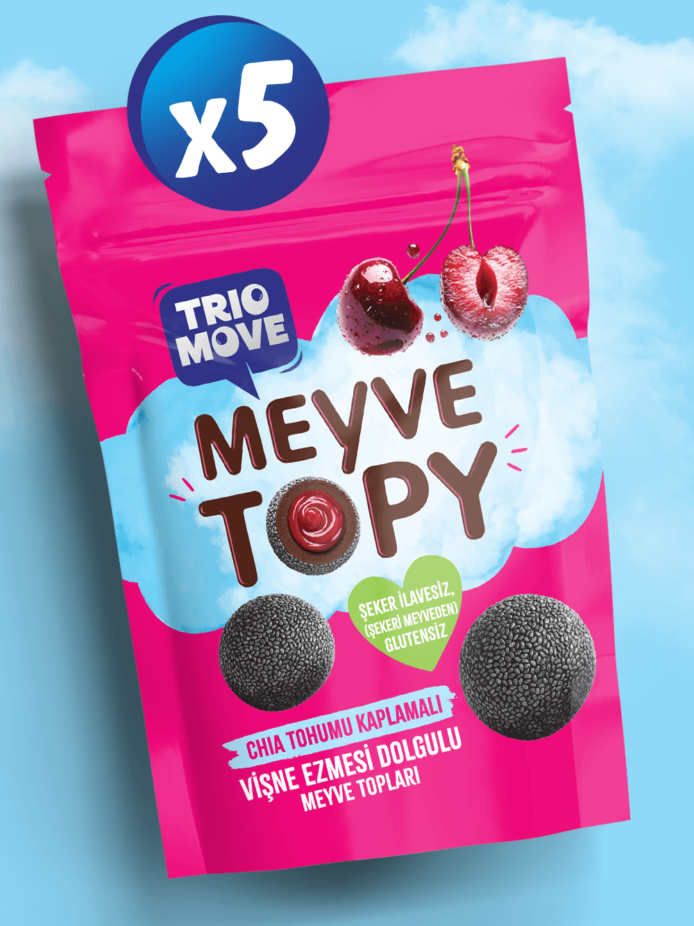 Vişne Ezmesi Dolgulu Chia Tohumu Kaplamalı Meyve Topları