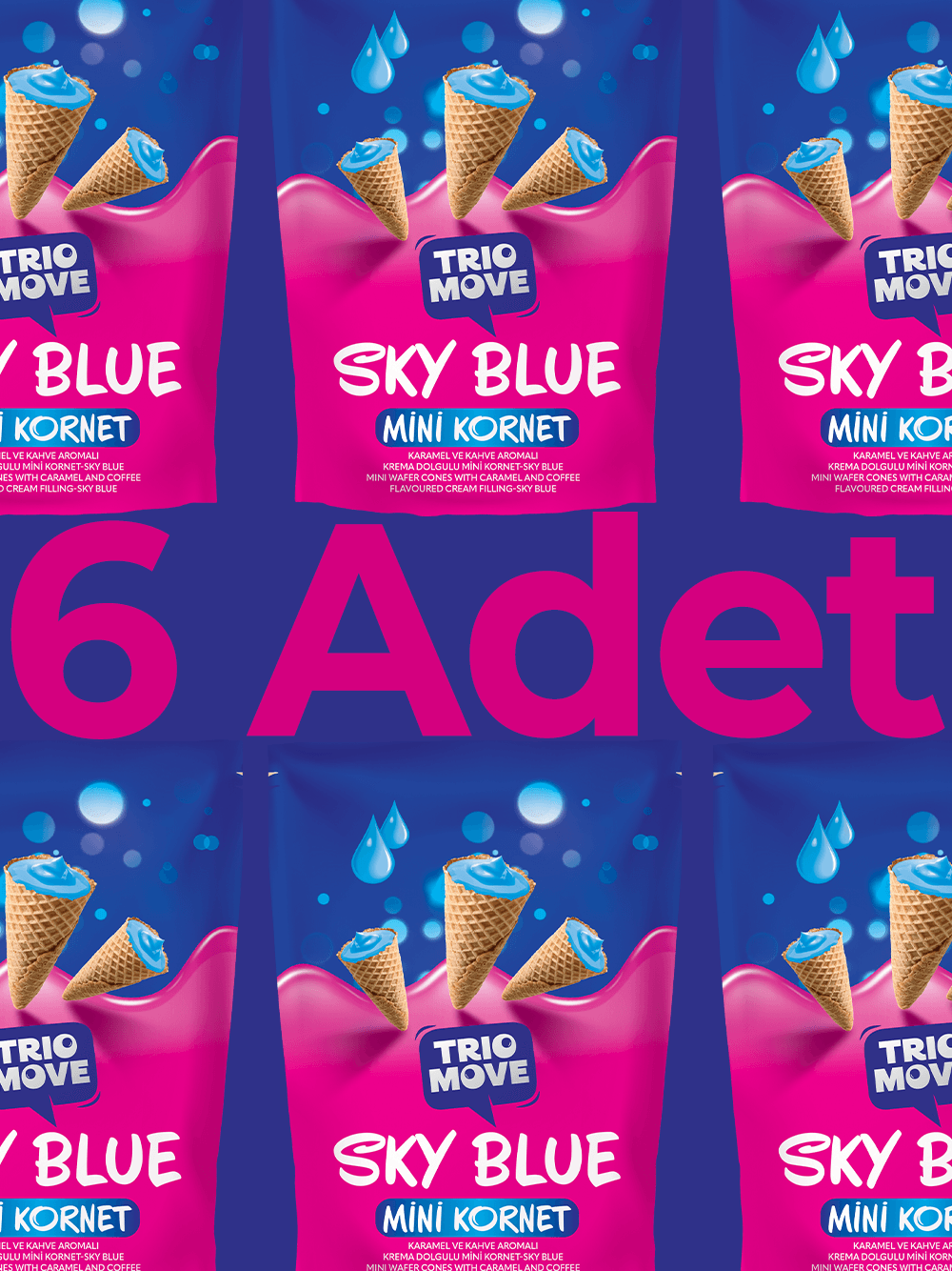 Mini Kornet - Sky Blue Karamel ve Kahve Aromalı Kremalı