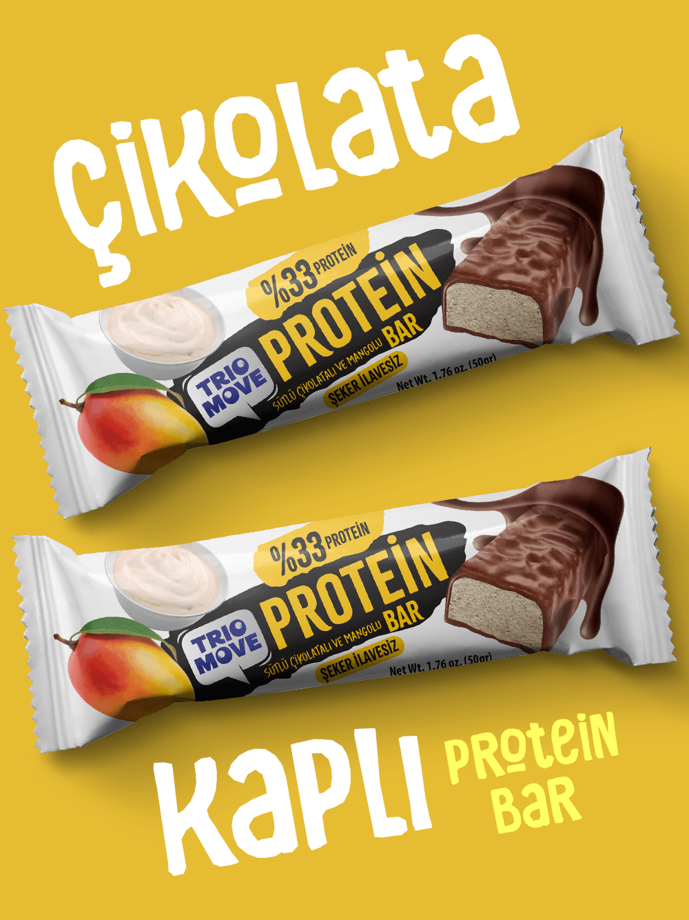 Çikolata Kaplamalı Protein Bar - Mangolu ve Sütlü Çikolatalı, %33 Protein, 50 g x 9 Adet