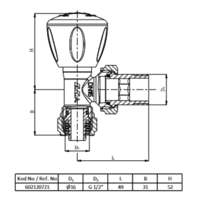 ECA Köşe PEX Radyatör Vanası 1/2" RV3