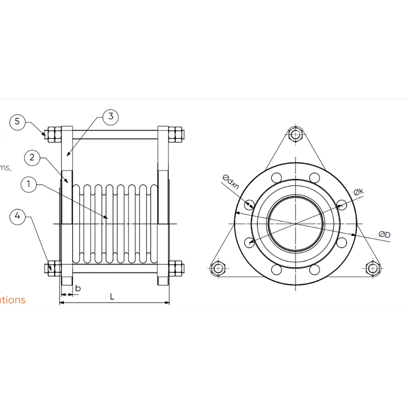 Duyar T-1825 Dn150 Limit Rotlu 30 Mm Laynersiz Metal Kompansatör