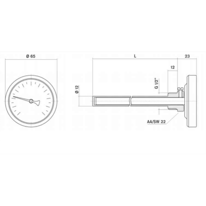 Pakkens 63mm 0-120°C Arkadan Çıkışlı Termometre 5 Cm