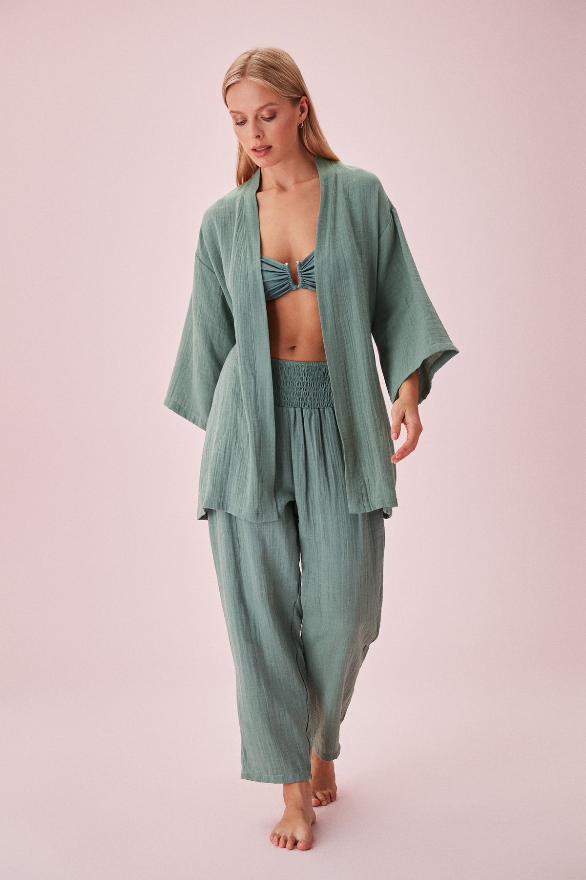 SUWEN Jasmine Kimono Üst OLIVE YEŞİL