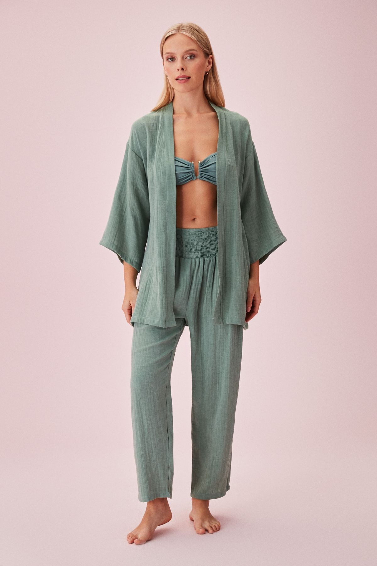 SUWEN Jasmine Kimono Üst OLIVE YEŞİL