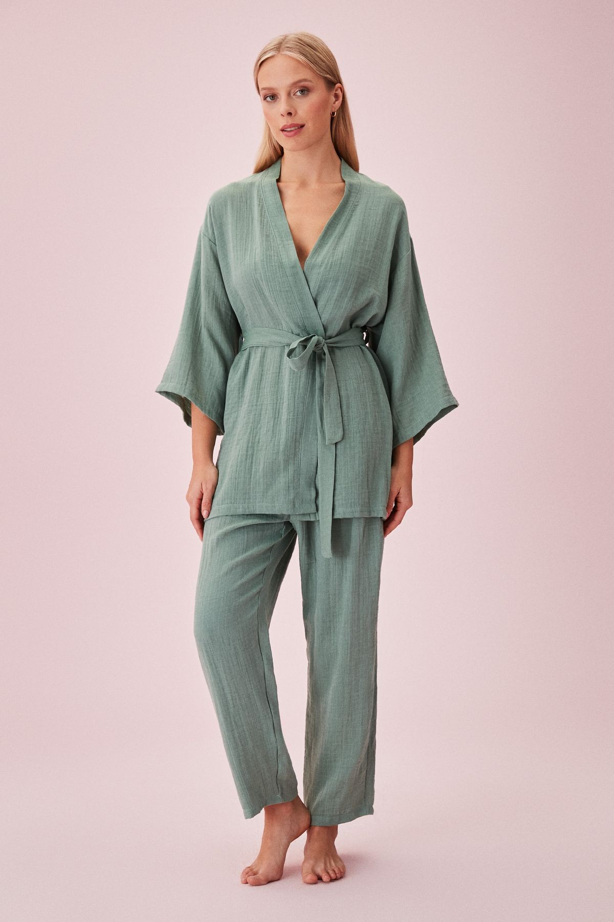 SUWEN Jasmine Kimono Üst OLIVE YEŞİL
