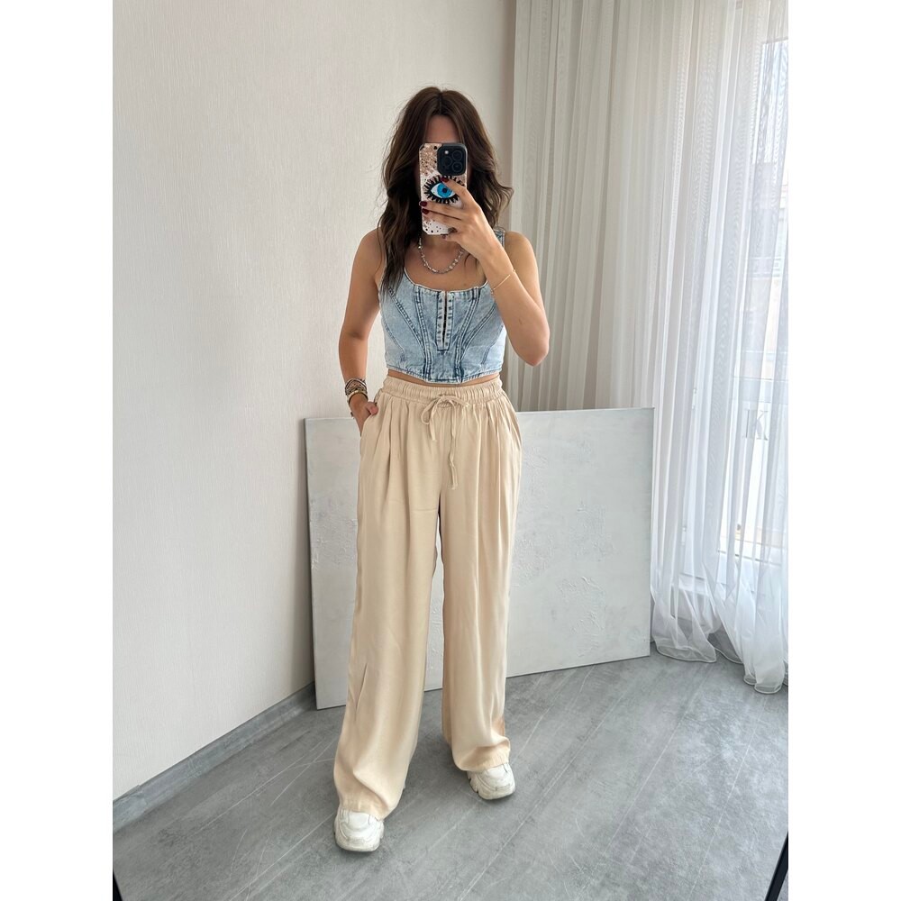 Massimo Dutti Bej Saten Pantolon