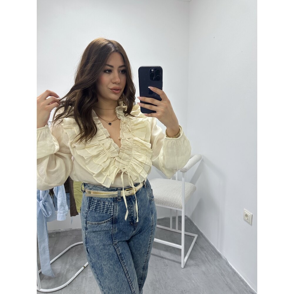 Önü Fırfır Detaylı Modal Gömlek Bluz