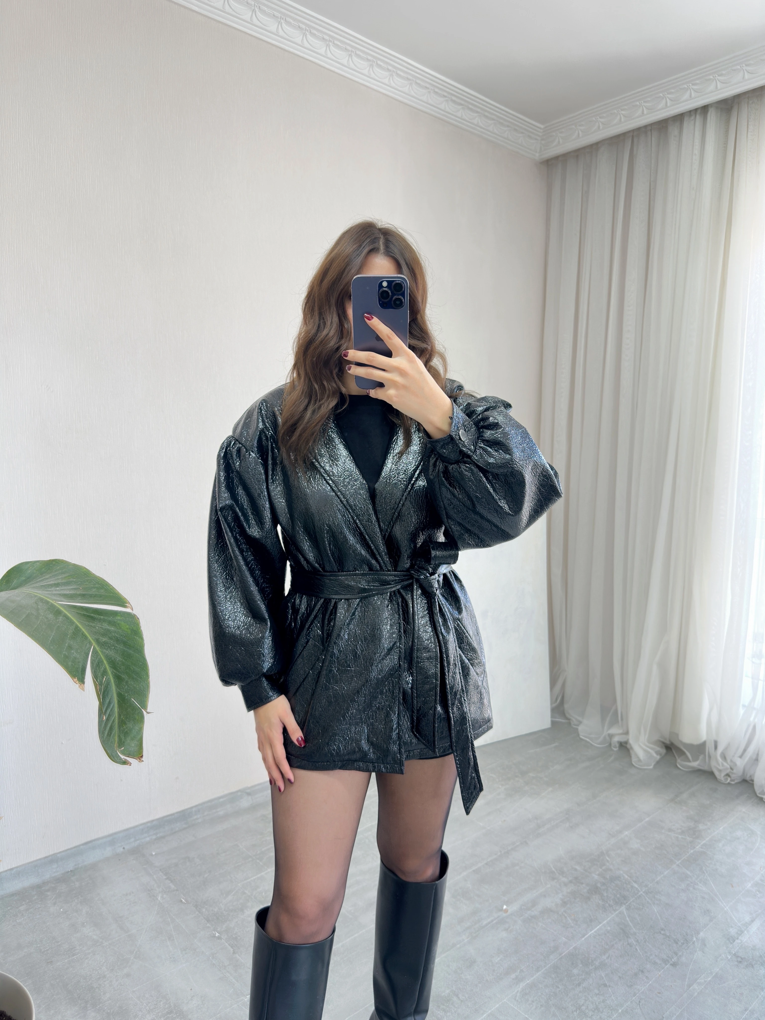 Kırışık Rugan Deri Ceket ( ön sipariş)