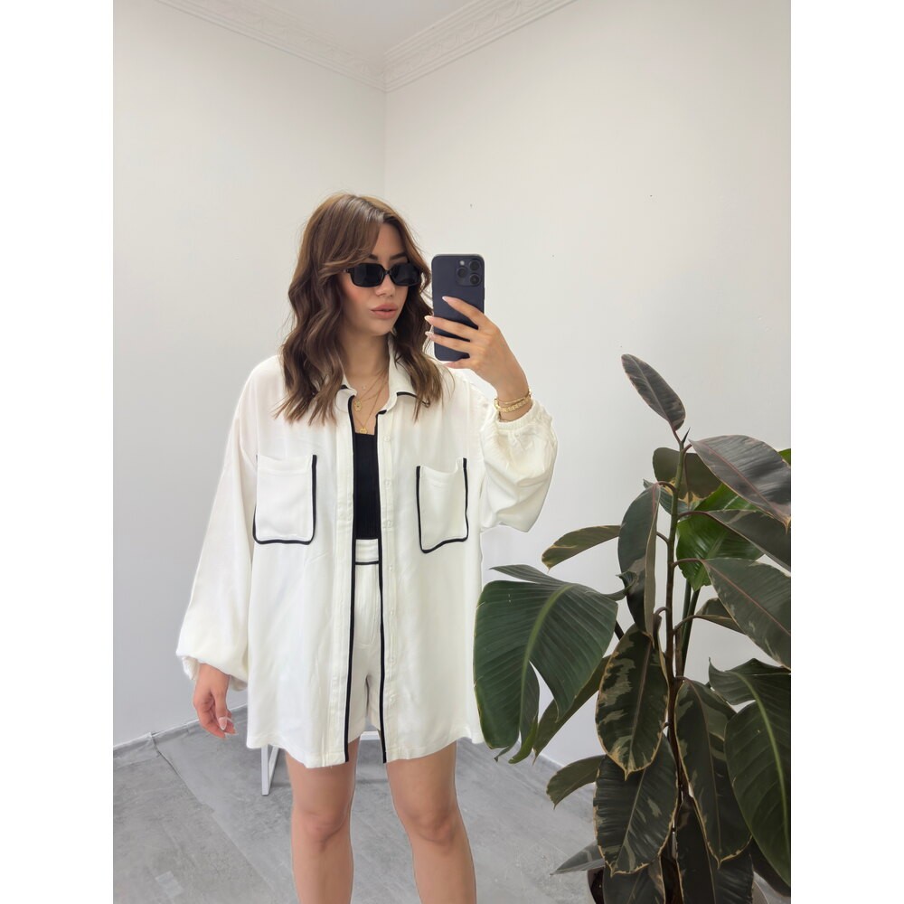 Pocket Detail Oversize Gömlek Şort Takım