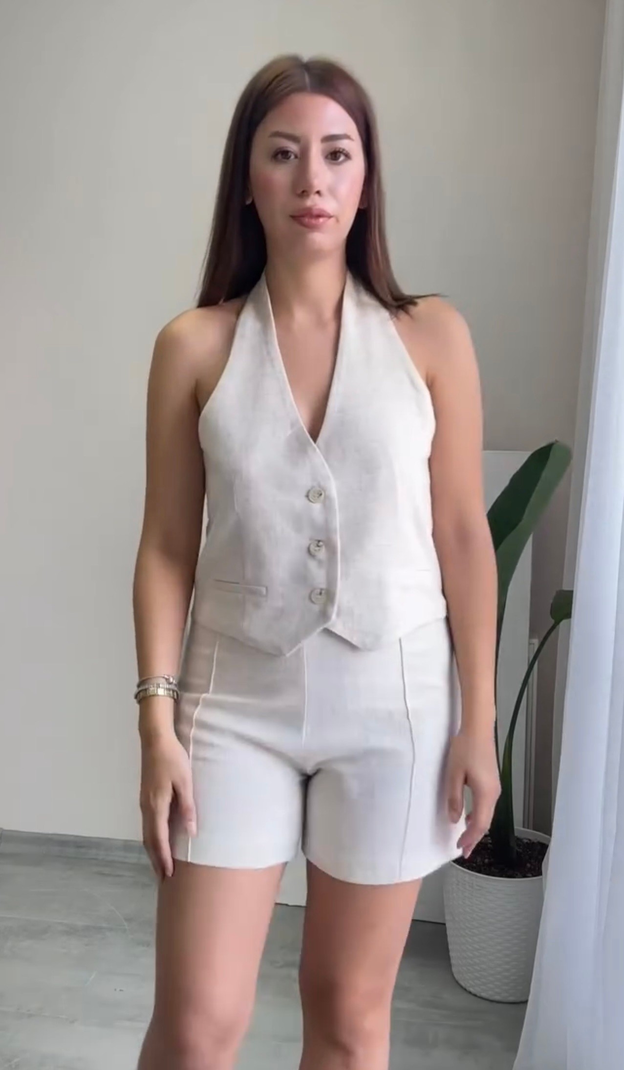 Keten Yelek Şort Takım