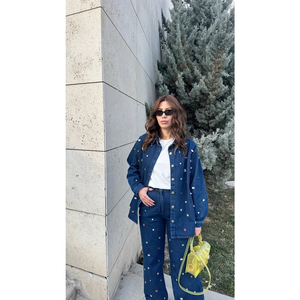 Renkli Taş İşlemeli Ceket