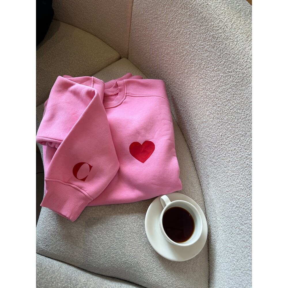 Kırmızı Baskılı | Kişiye Özel Harfli Pembe Sweat