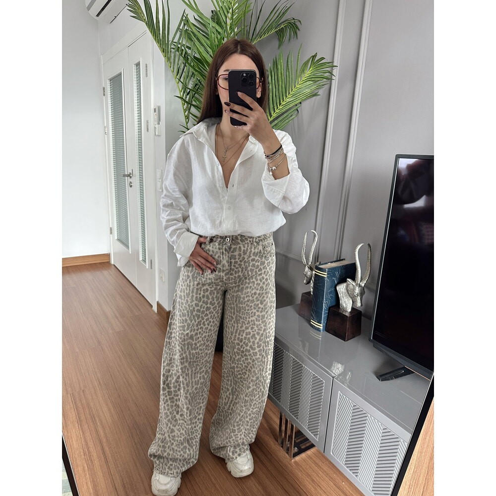 İthal Leopar Baggy Jean