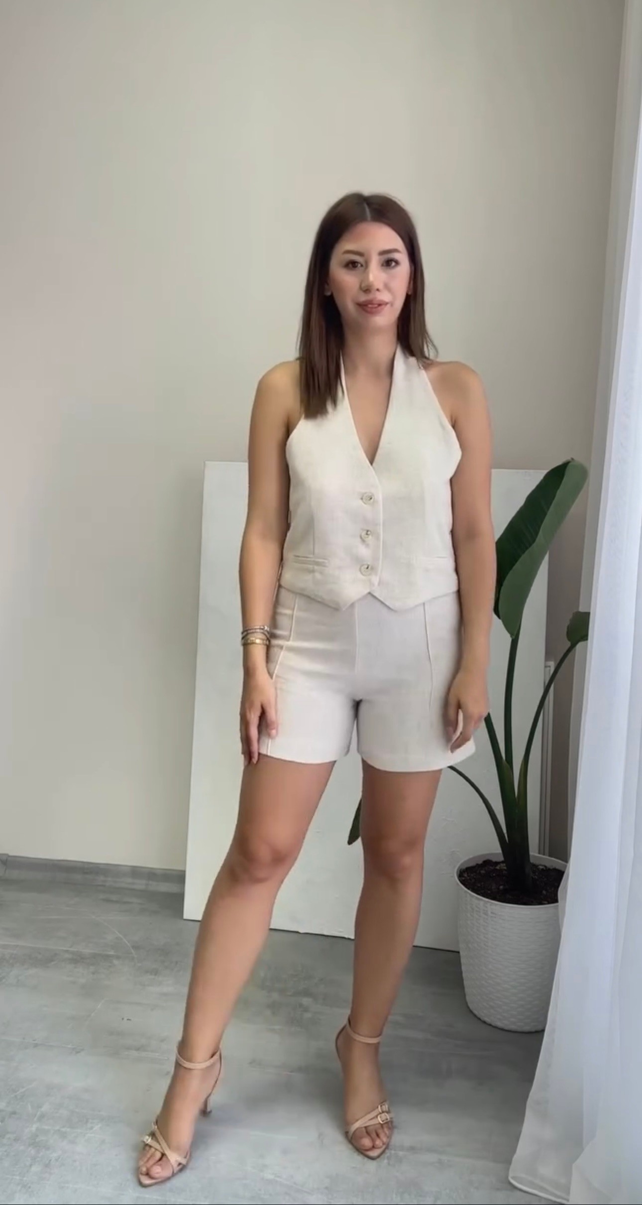 Keten Yelek Şort Takım