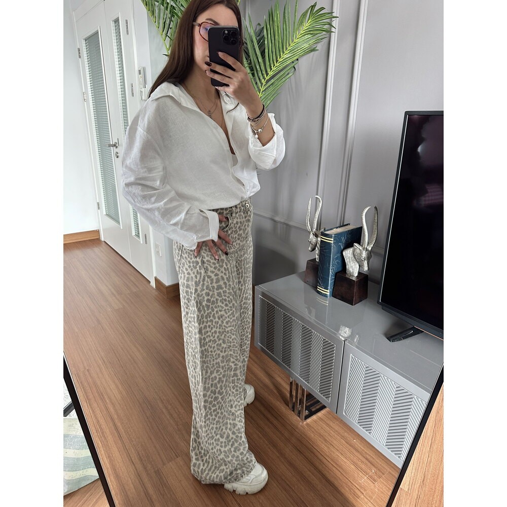 İthal Leopar Baggy Jean