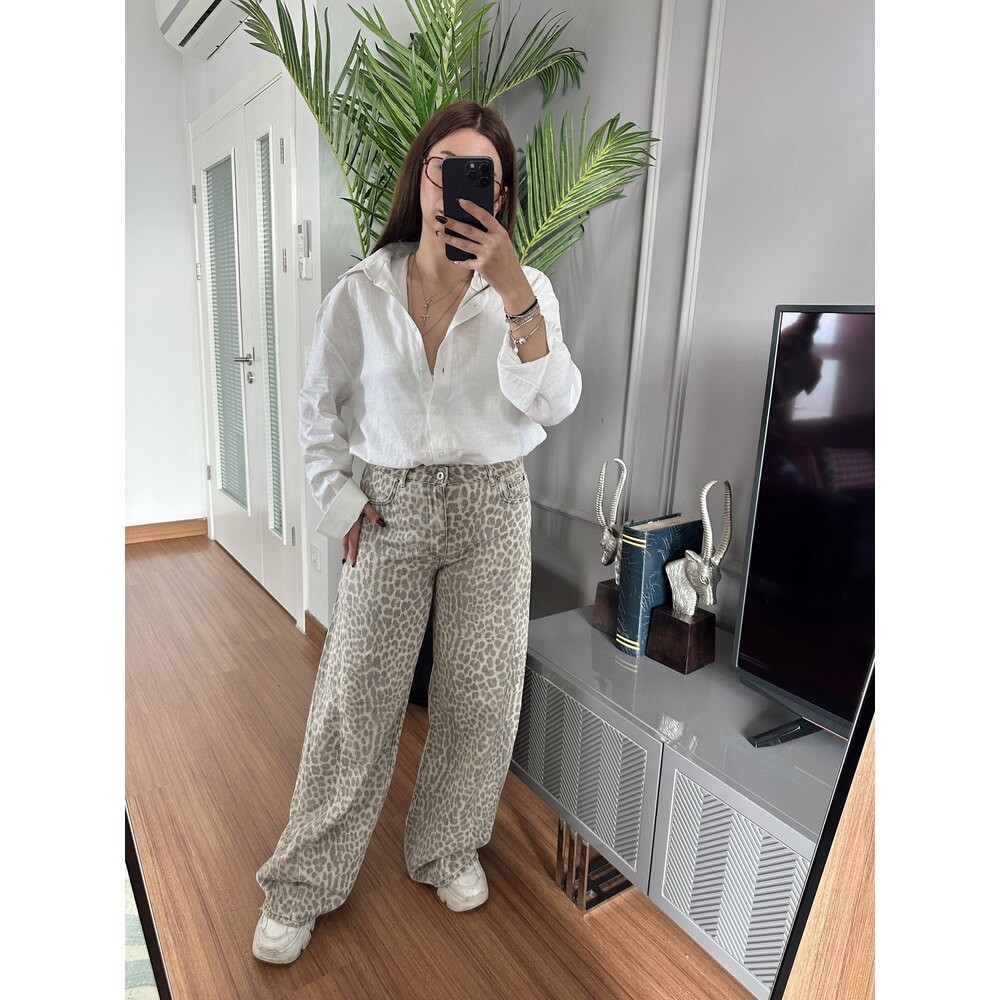 İthal Leopar Baggy Jean