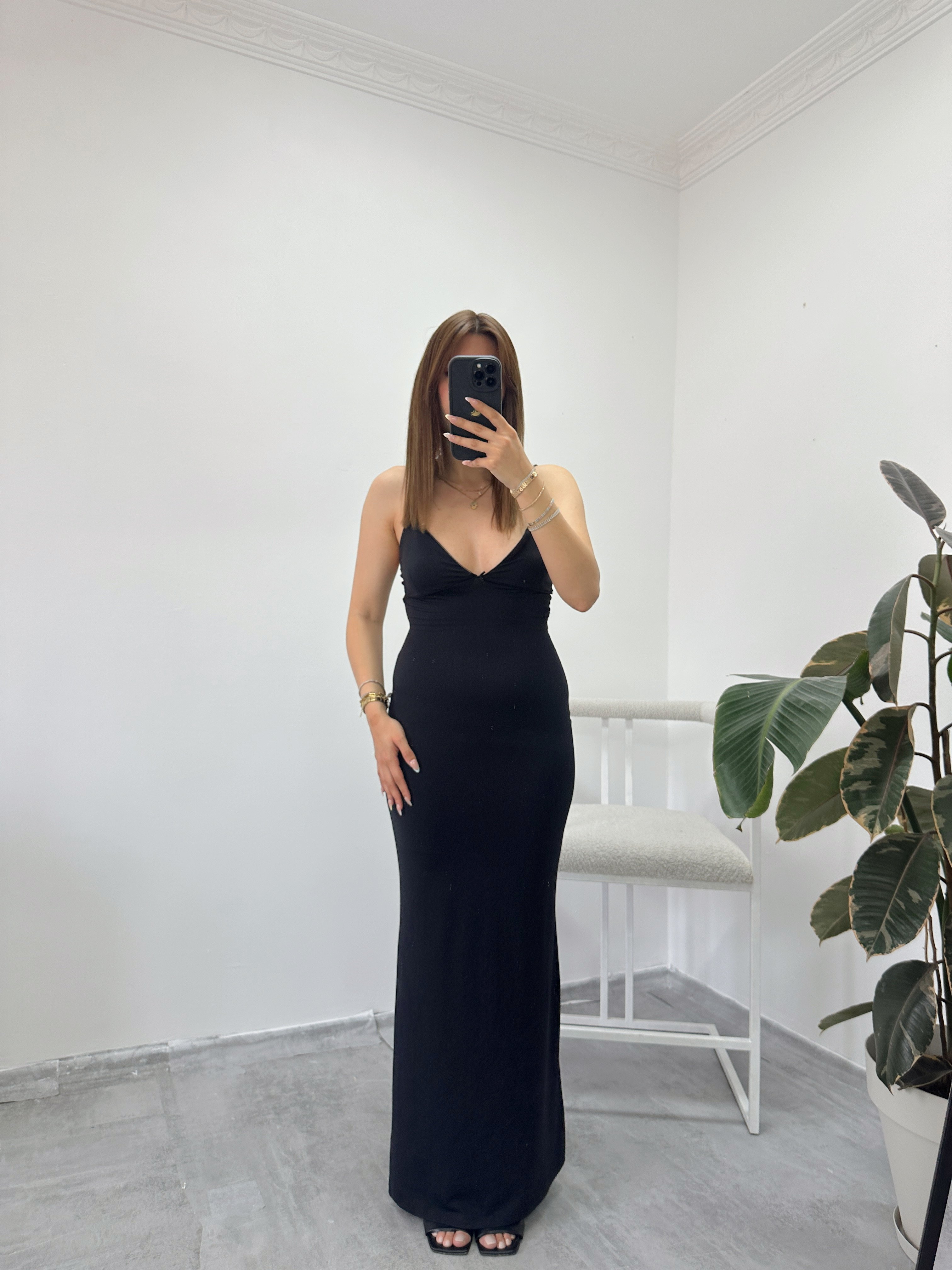 bershka siyah maxi elbise