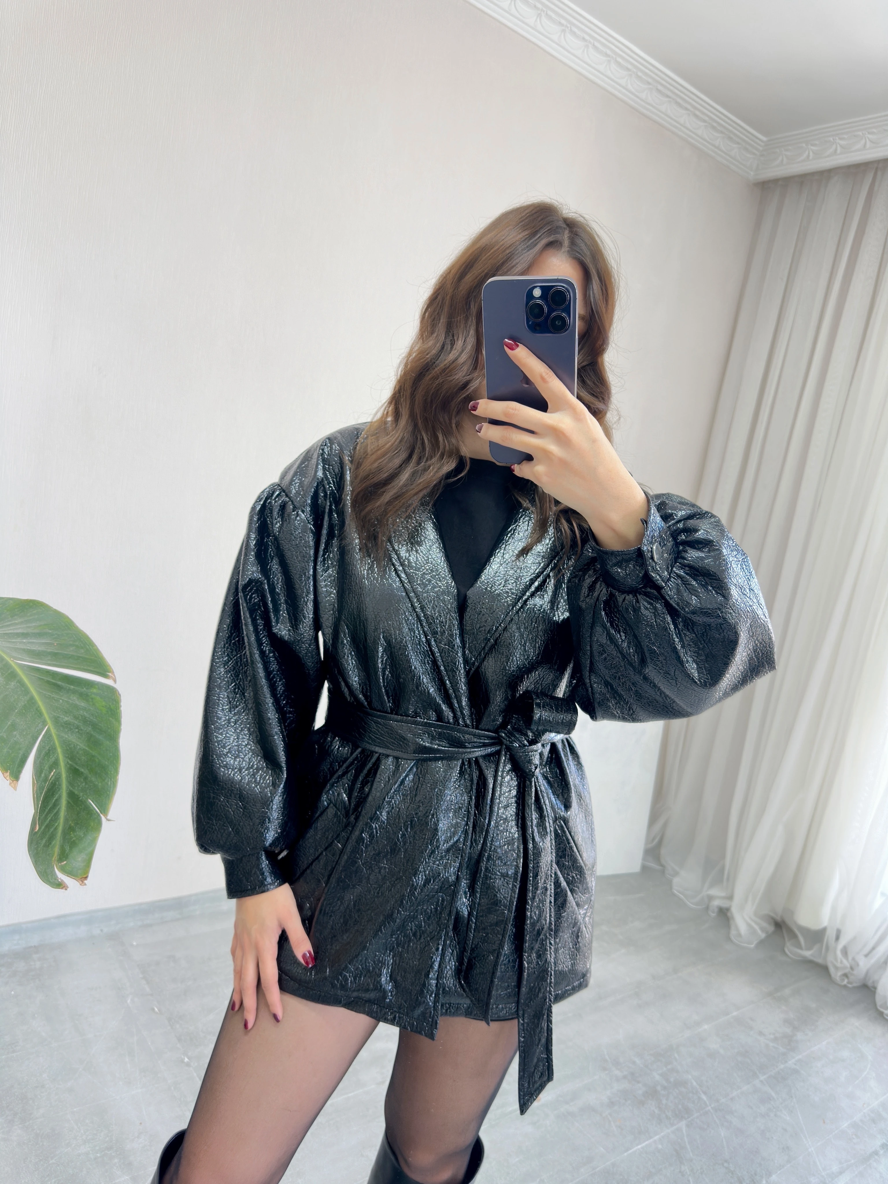 Kırışık Rugan Deri Ceket ( ön sipariş)