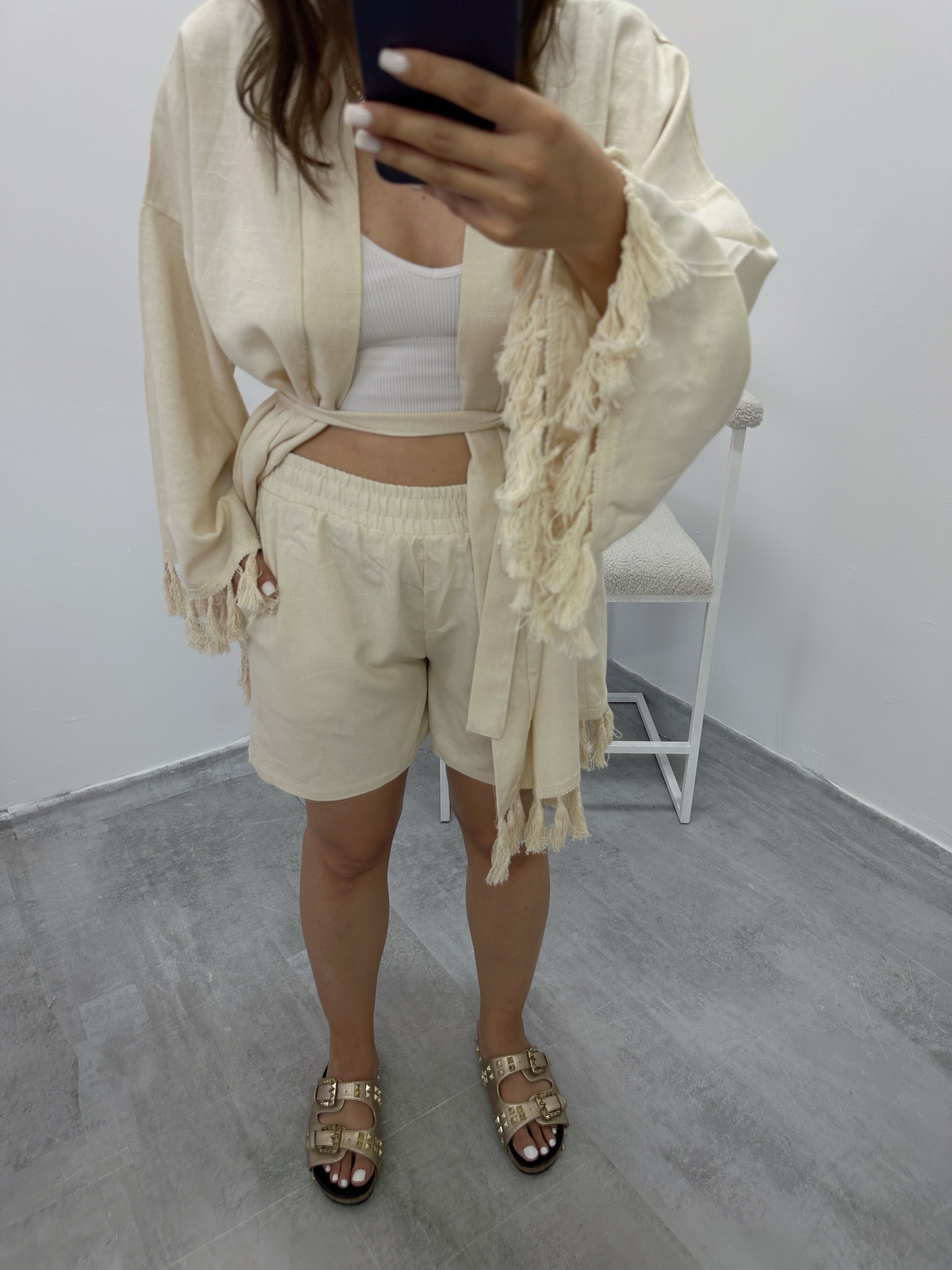 Püskül Detaylı Kimono Şort Takım