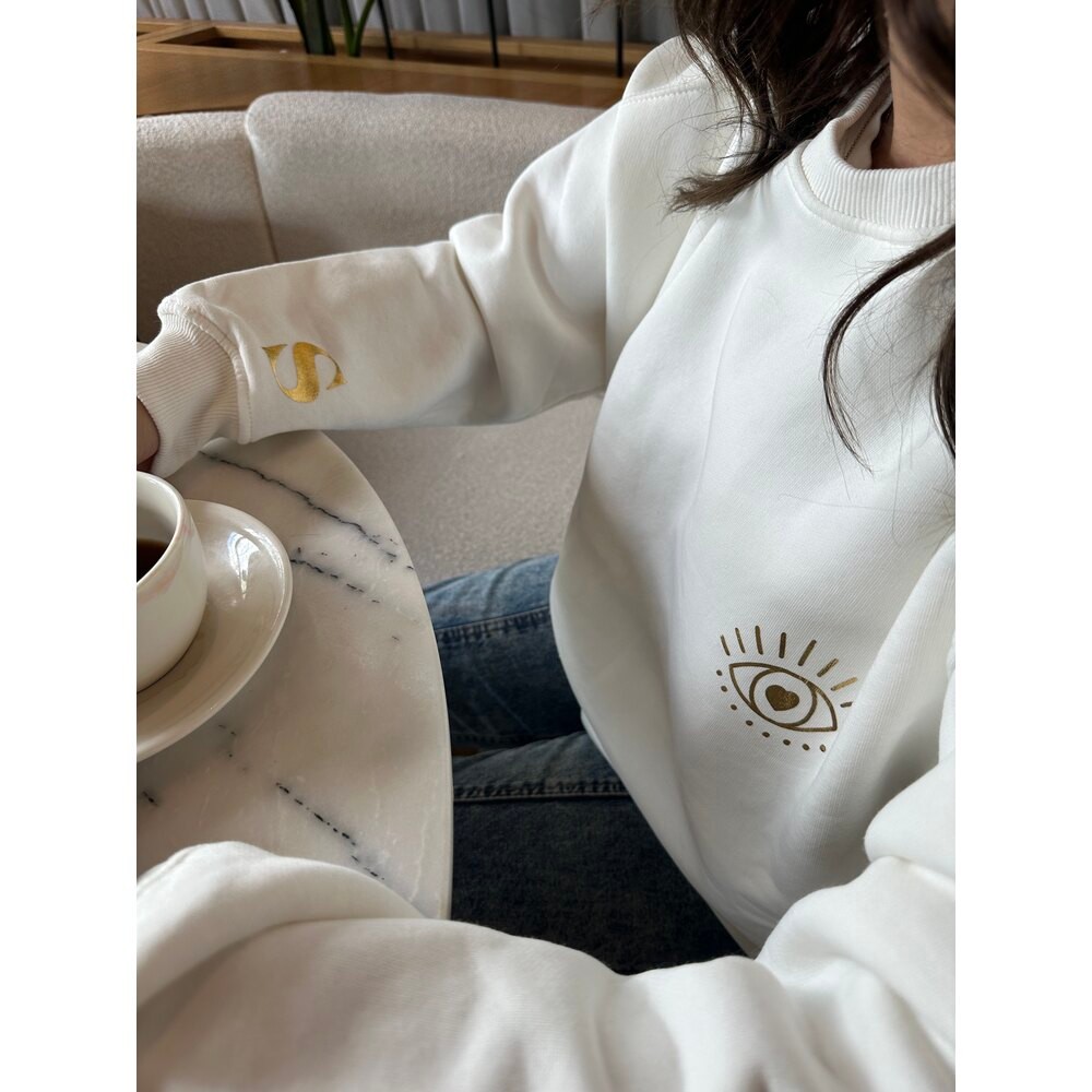 Gold Baskılı | Kişiye Özel Harfli Beyaz Sweat