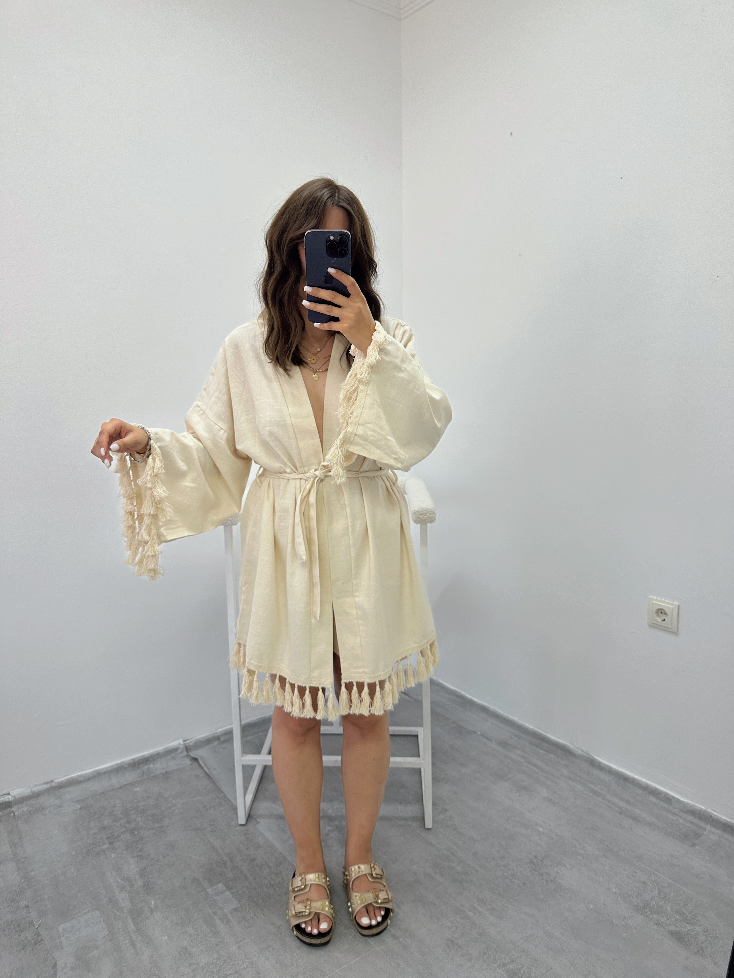 Püskül Detaylı Kimono Şort Takım