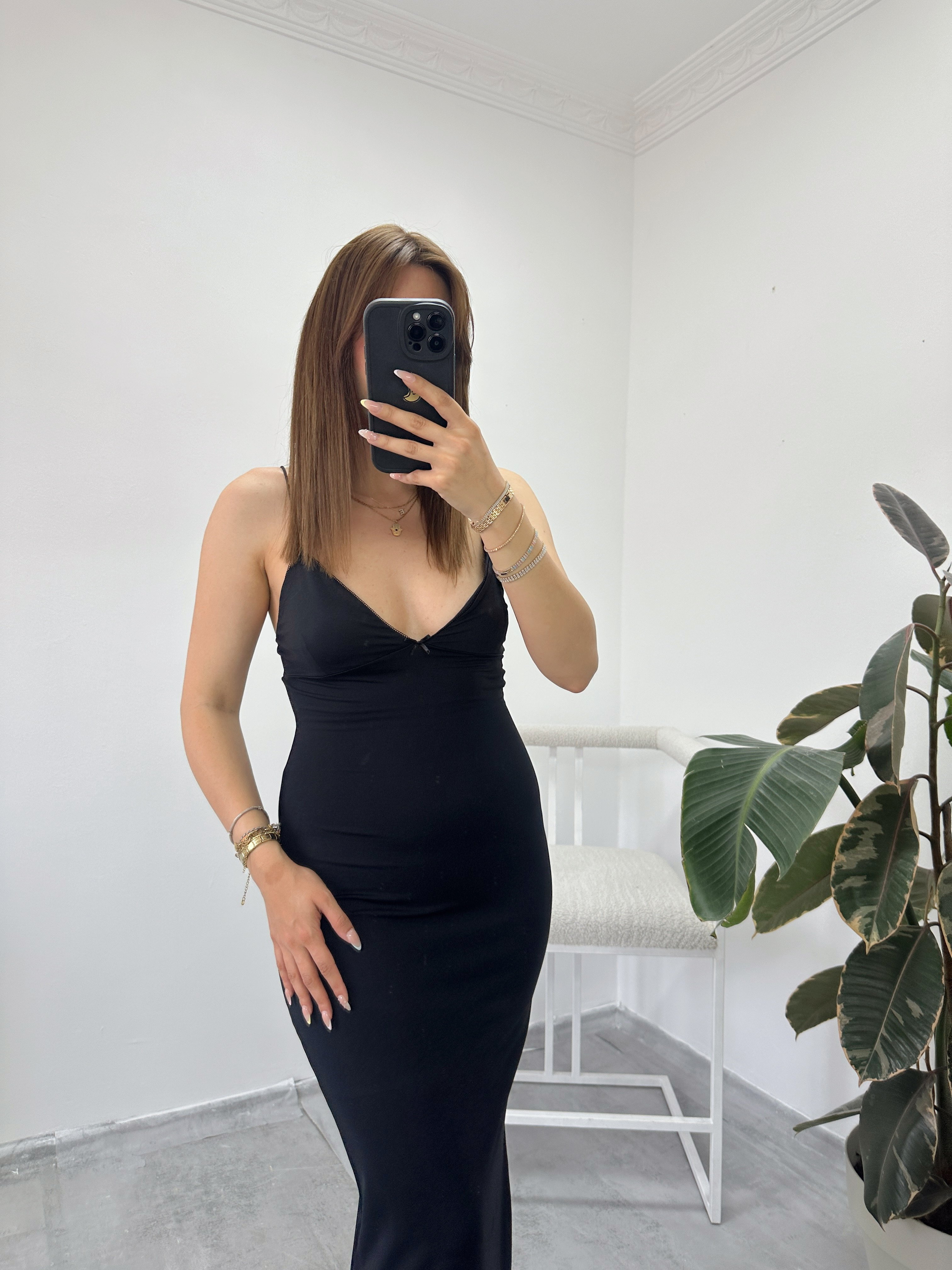 bershka siyah maxi elbise