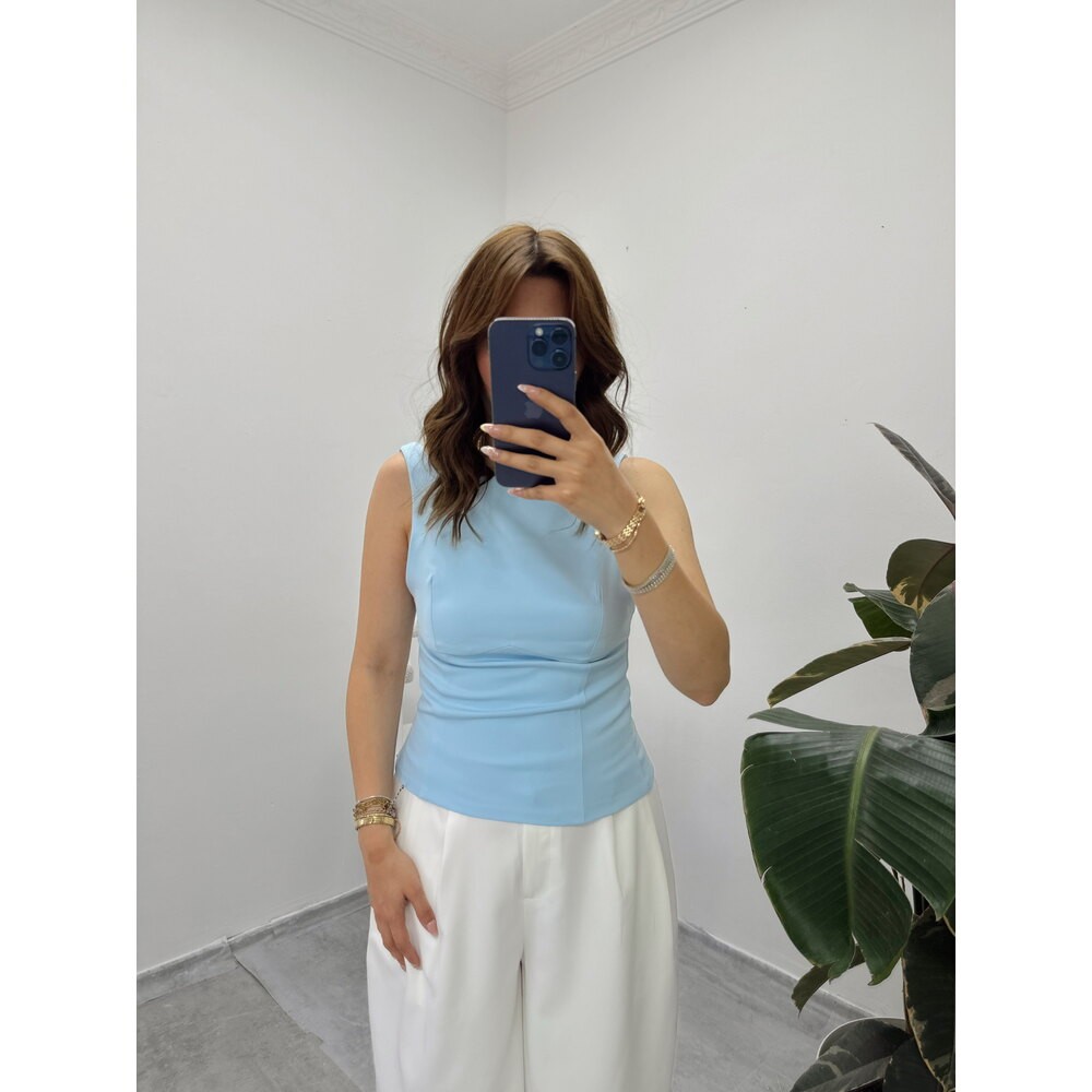 Sırtı Kurdele Detaylı Bebe Mavisi Bluz