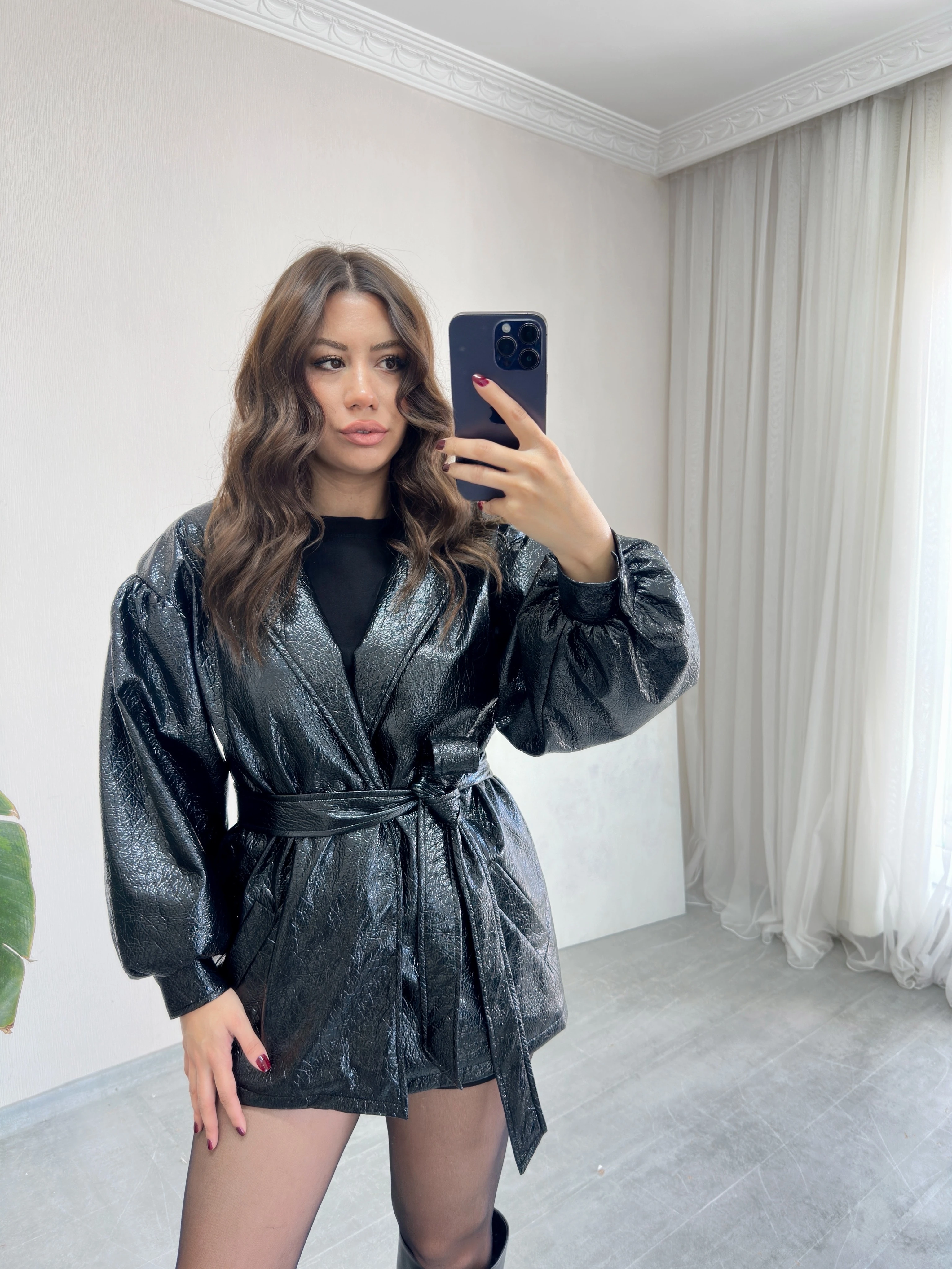 Kırışık Rugan Deri Ceket ( ön sipariş)