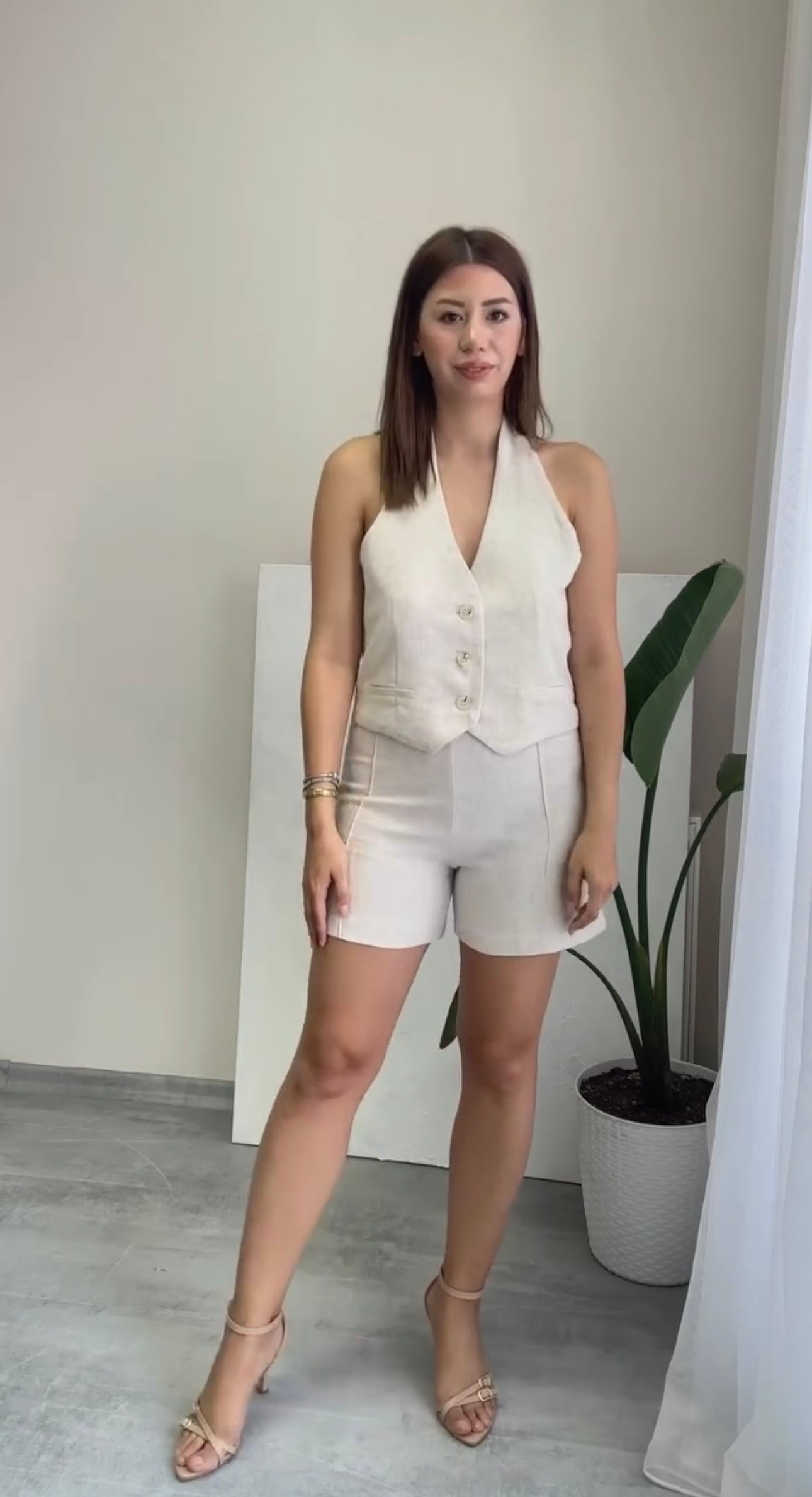 Keten Yelek Şort Takım
